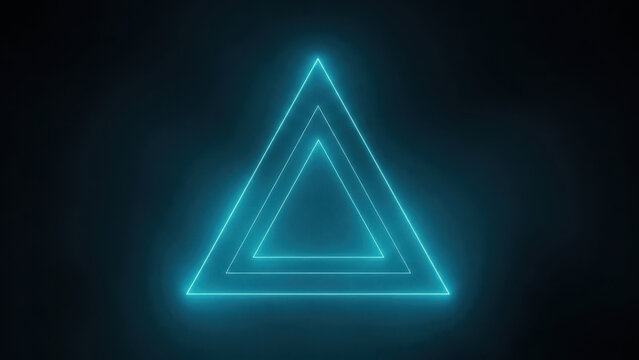 A glowing blue triangular shape with three nested smaller triangles, emitting a soft light against a dark background.