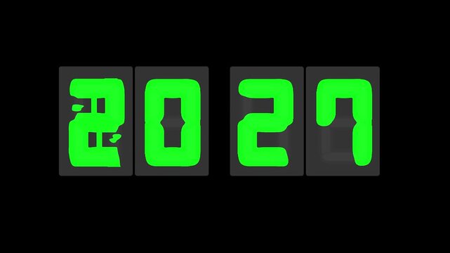 Digital LED number display showing 2027 in a realistic seven-segment style on background. Perfect for New Year themes, UI/UX design, and sci-fi visuals concept or innovation themes.