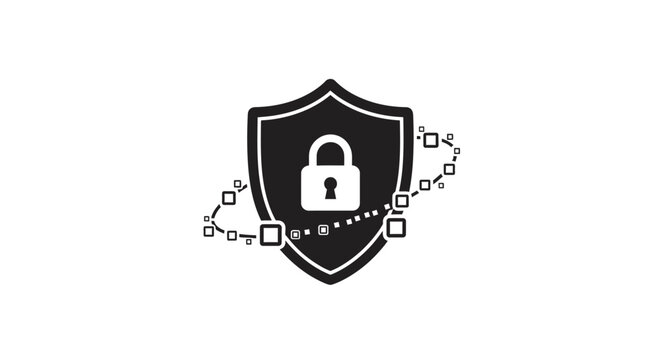 Black shield with white lock symbol.