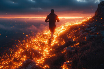 Obraz premium High-Altitude Sprint Through Misty Morning Mountains