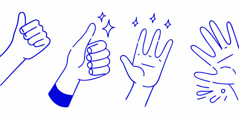 Fototapeta premium Four hands displaying different gestures illustrated in a simple blue line style
