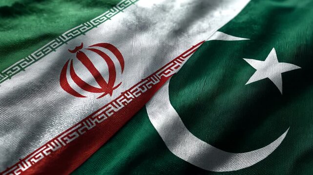 iranian and pakistani flag waving together. relations between iran and pakistan