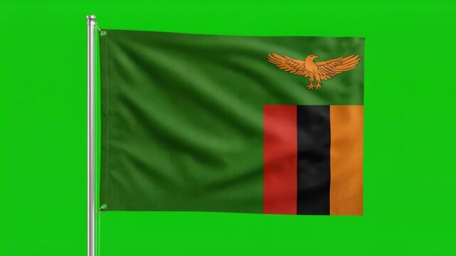Waving Zambia National Flag on Green Screen Background