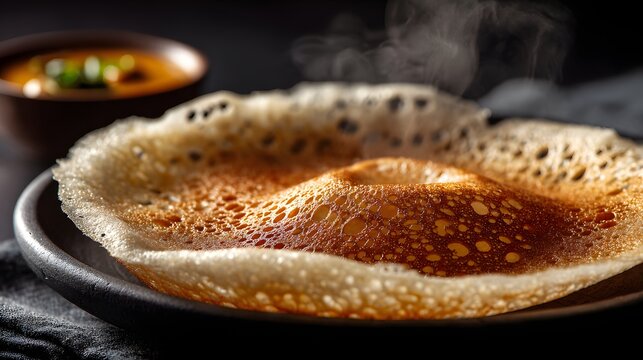 Close-up of appam with crispy edges.
