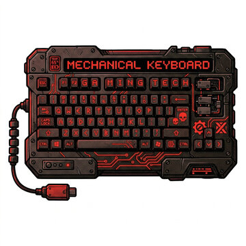 Mechanical keyboard gaming keyboard cyberpunk red black backlit technology retro sci fi mechanical keyboard gaming keyboard cyberpunk red black backlit technology retro sci fi style illustration