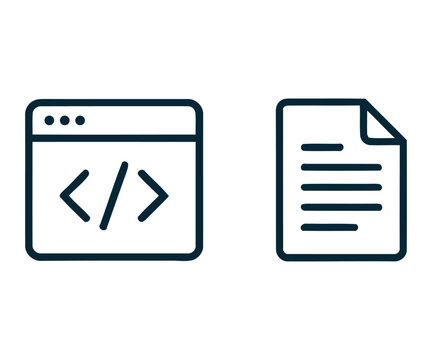 Line icons depicting a website and a document representing coding