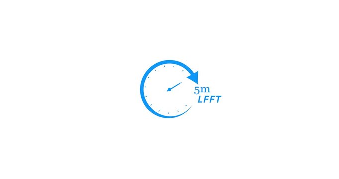 5 minute left countdown timer lock with moving arrows animation. Clock countdown for deadline and urgency concept animation on a transparent background
