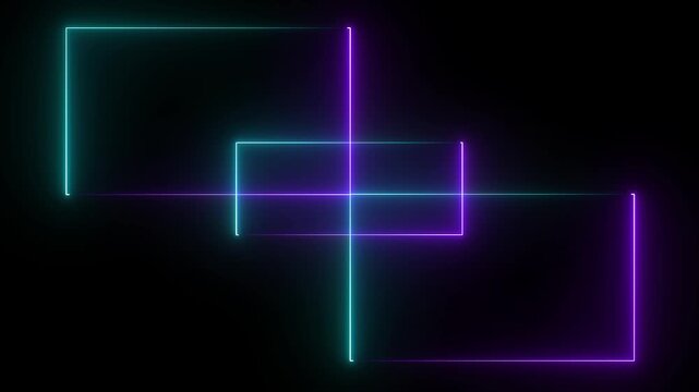 Neon frame, abstract glowing and black background, neon line, web neon box pattern, seamless loop, 4K animation motion graphics video.