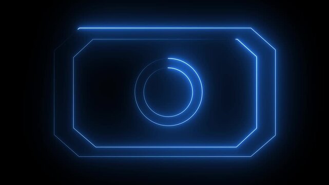 Neon abstract rectangle shape line animation. Animation of rectangle glowing neon frame and Circle background. 4k animation motion graphics video