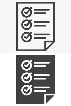 Checklist icon set in line and solid styles. Outline and filled icon task list. Editable stroke vector sign, symbol for to do planning icon.