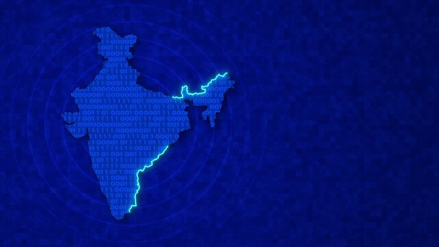 Digital India Map with Flowing Binary Code