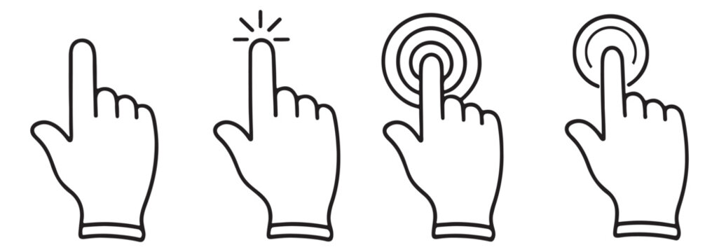 Hand cursor click icon set pointer sign and symbol . Computer mouse clicking finger icons. vector elements. editable stroke