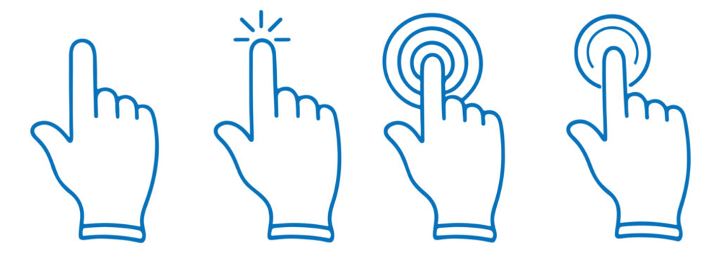 Hand cursor click icon set pointer sign and symbol . Computer mouse clicking finger icons. vector elements. editable stroke