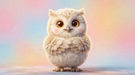 Obraz premium Cute owl stands on rainbow background