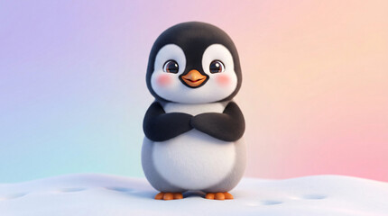 Fototapeta premium Cute penguin stands on snowy