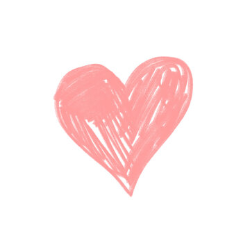 Hand drawn pink doodle heart illustration isolated on transparent background