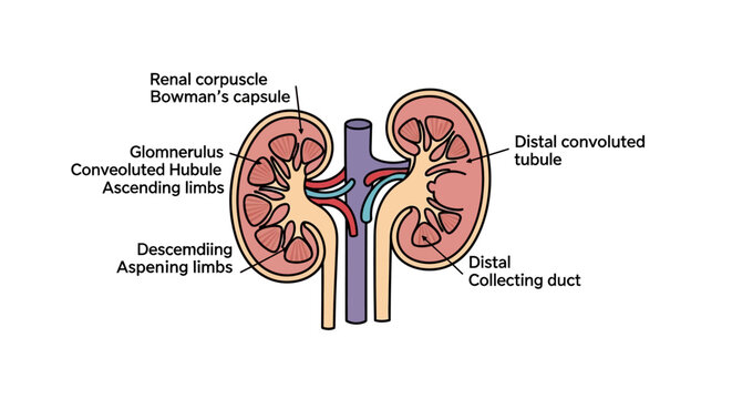 Human Kidney Anatomy Medical Diagram.