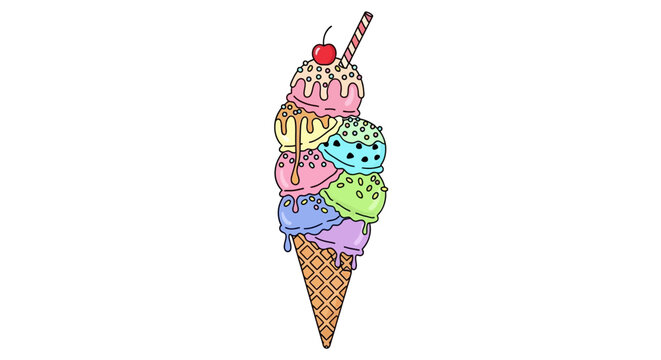 Colorful Ice Cream Cone Dessert Treat.