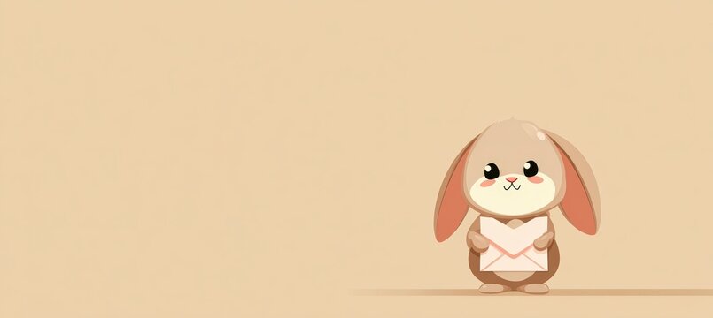 Flat illustration Illustration of Bunny with Droopy Ears and Apologetic Look on Warm Beige Backgroun