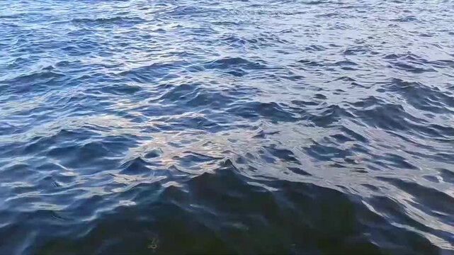 Close-up of water in the river as background. Waves in the river or sea. A large natural reservoir, a natural element