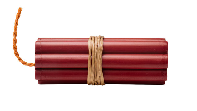 Bundle of red dynamite sticks tied with twine, isolated on transparent background