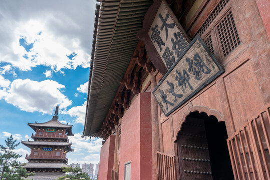 Placards of Daxiongbao Hall at Huayan Temple, Datong, Shanxi, China