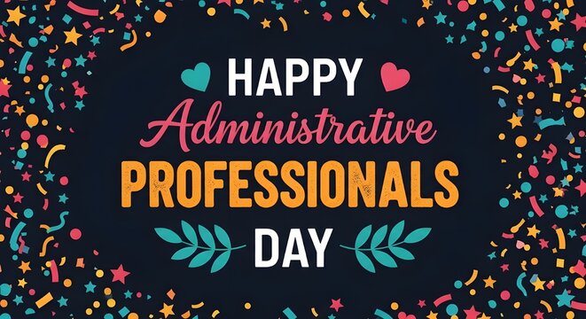 Happy administrative professionals day greeting with colorful confetti background