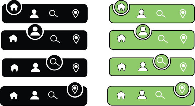 Mobile Navigation Bar Icons Set Bottom Menu UI Tabs Home Profile Search Location Interface App Navigation Buttons Vector Design
