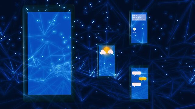 Mobile phones display apps on plexus background