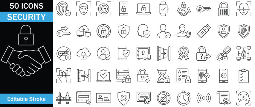 Collection of Secure Technology Icons Protecting Your Digital Life with Biometric Cloud and Data Security Symbols passwords forgot passwords face scan fingerprints 