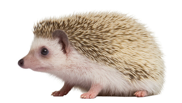 Small African pygmy hedgehog with spiky quills, isolated on transparent background