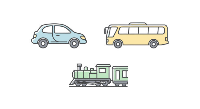 Vehicles on Rails and Wheels Illustration.