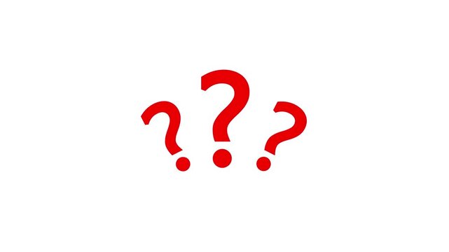 Vibrant red animated question marks bouncing on white background, symbol for urgent inquiry, confusion, and help desk support animation.
