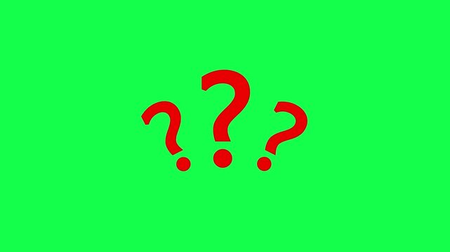 Question mark icon Red color animation on green background, Question mark animation on transparent background.question mark frame for quizzes and FAQs.Question mark symbol.Answer question,Examination.