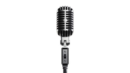 Fototapeta premium Retro silver microphone with chrome details, isolated on transparent background