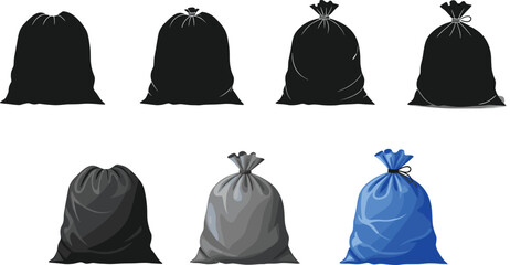 Garbage Bag Illustration Set with Plastic Trash Sack Variations Collection for Waste Management, Cleaning, Recycling, and Sanitation Design Projects © MdMojnu