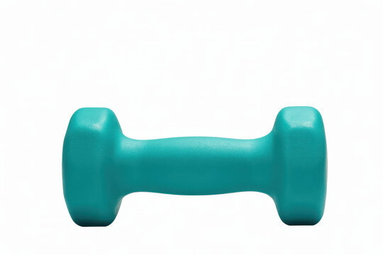 One small cyan colored hand weight for strength training isolated on a clean white background