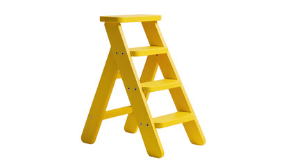 Bright yellow wooden stepladder with three steps, isolated on transparent background © Emilija