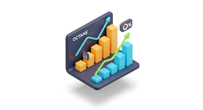 3d isometric bar chart showing upward trend and growth, business finance data analysis, financial progress and investment success