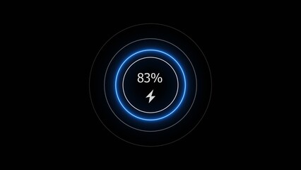 Fototapeta premium Neon countdown loading 83% battery charging icon illustration background.