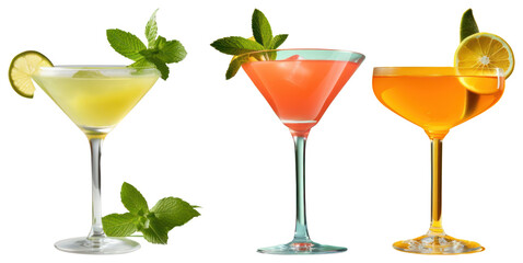 Fototapeta premium PNG Colorful refreshing cocktails garnished beautifully on transparent background