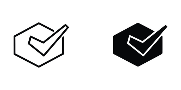 Two contrasting checkmark icons in geometric box shapes with different fill styles