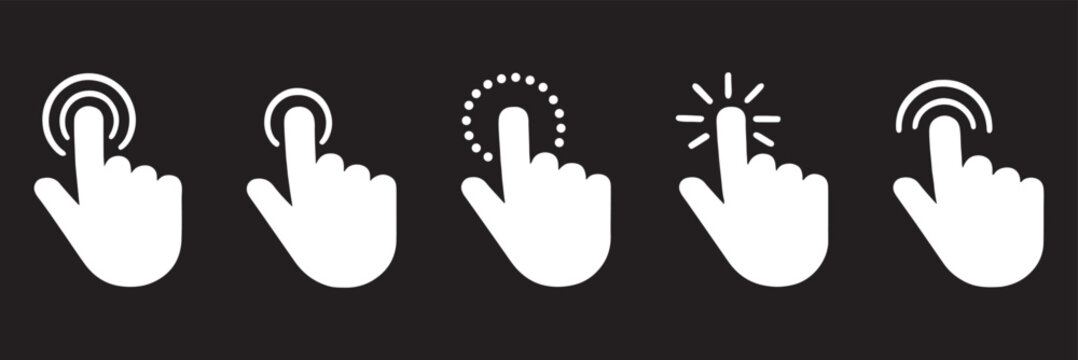 Cursor icons hand pointer and mouse arrow pointer outlines and filled shapes. Hand click icon set. pointer icon vector. hand cursor icon vector. Hand click icon with editable stroke. Thin Line flat