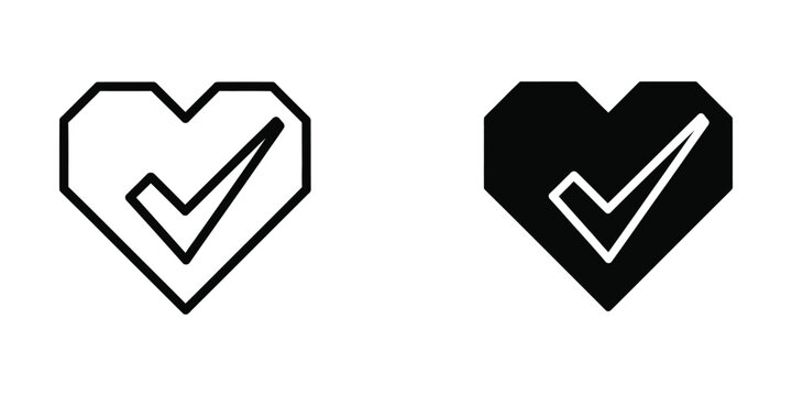 Contrast between outlined and filled heart shapes with checkmarks inside