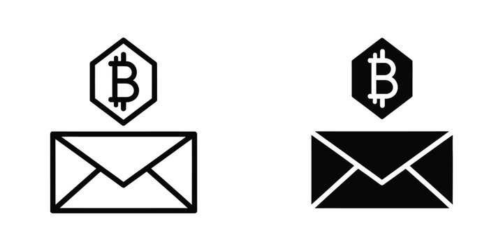 Contrasting bitcoin and email symbols in monochrome and reverse color schemes