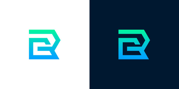Abstract R and B letter logo design, modern geometric shapes, futuristic gradient colors, clean corporate identity