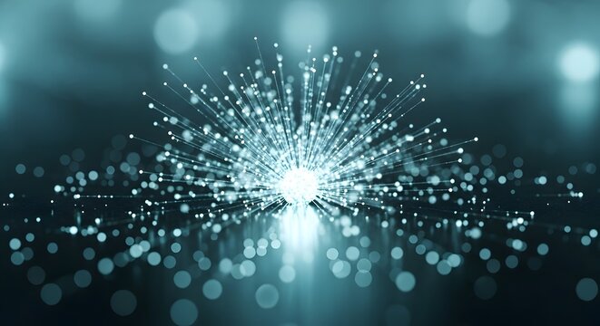 Abstract glowing blue fiber optic light burst background