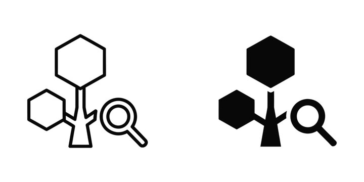 Comparison of chemical structures with different visual representations and magnifying glasses