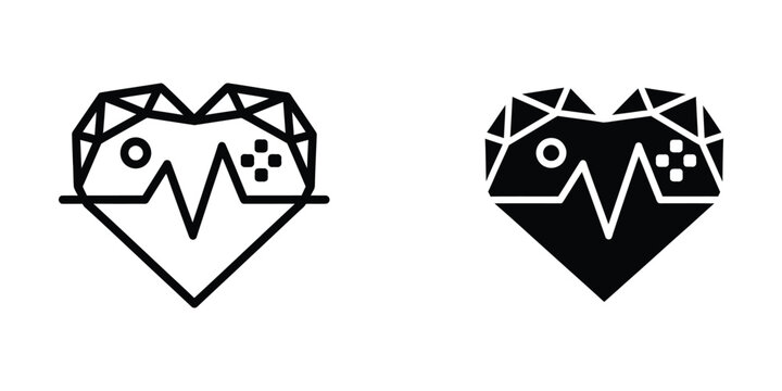 Dual heart shapes with gaming controller icons and health symbols