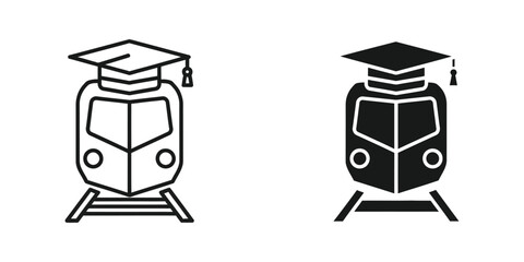Graduation train icons symbolizing academic achievement and educational progress © KalamGraphicsBD